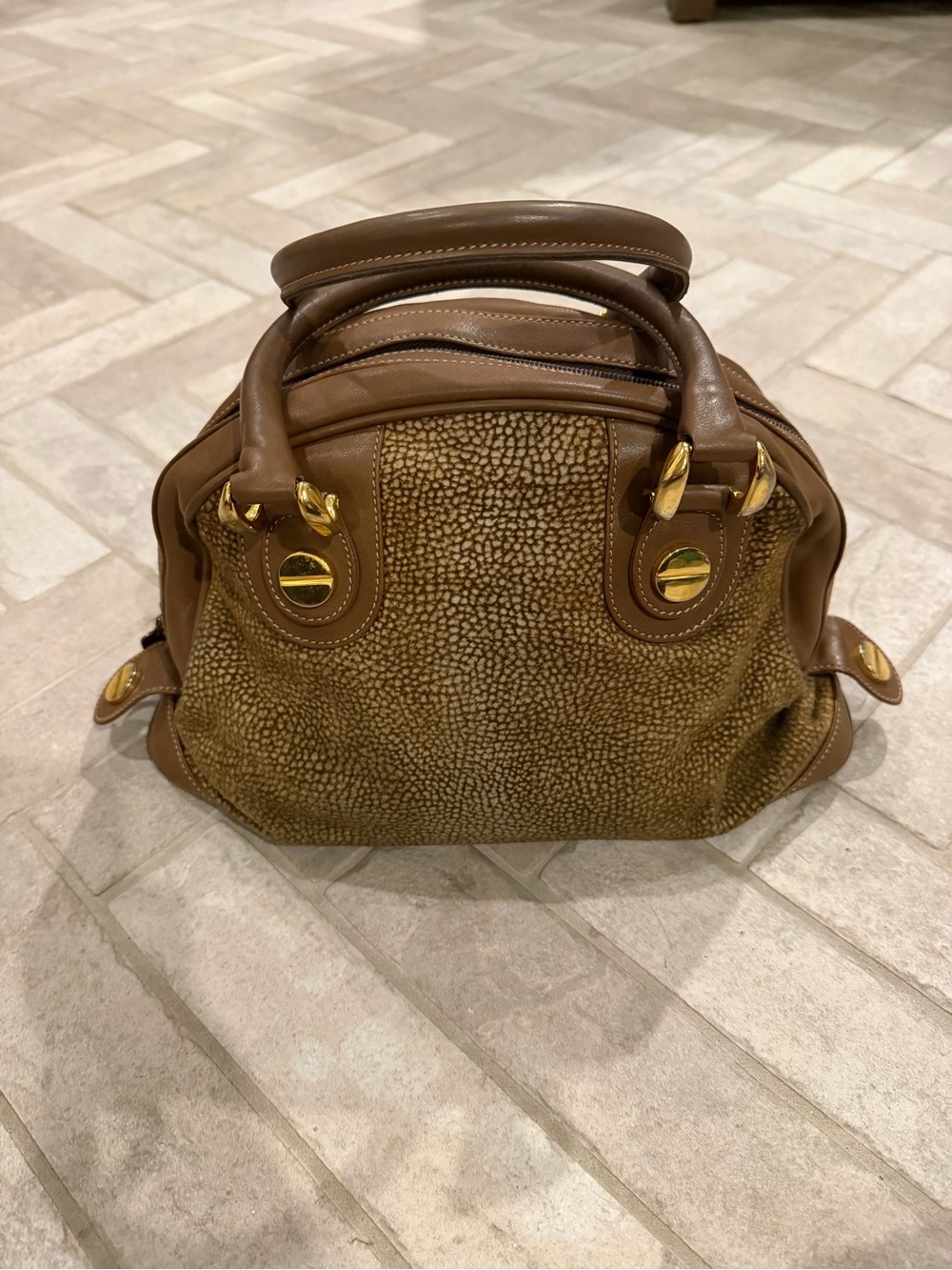 Vintage Borbonese Partridge Eye Dome Satchel Made in Italy - Picture 3 of 13